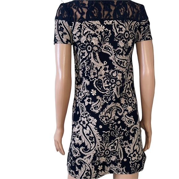 Stoosh dress black and white paisley print Lace trimmed square dress SZ Sm - Picture 4 of 8